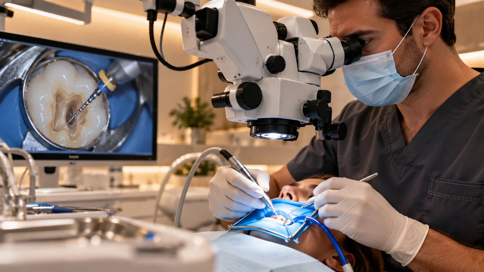 Imagen ilustrativa de un tratamiento dental con microscopio